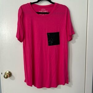Crazy Train Pink top with black cheetah print pocket